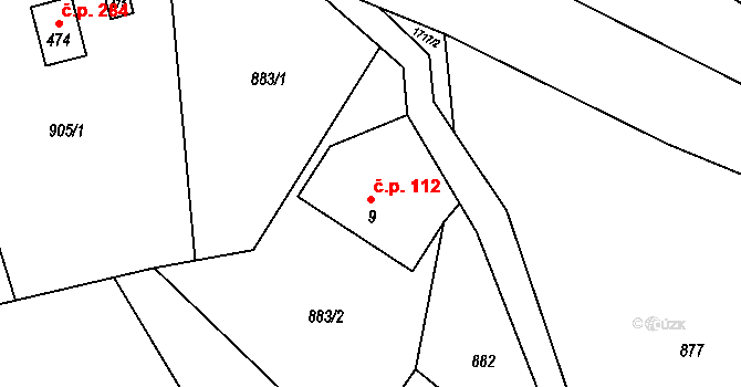 Pěčín 112 na parcele st. 9 v KÚ Pěčín u Rychnova nad Kněžnou, Katastrální mapa