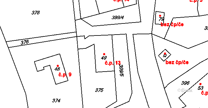 Řečice 13, Zábřezí-Řečice na parcele st. 49 v KÚ Zábřezí, Katastrální mapa