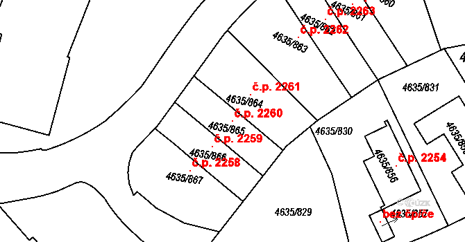 Modřany 2260, Praha na parcele st. 4635/865 v KÚ Modřany, Katastrální mapa