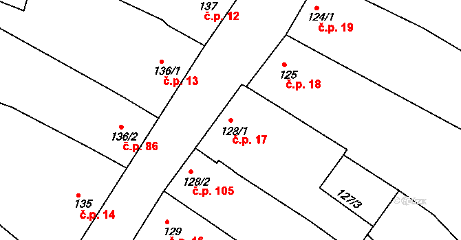 Smolín 17, Pohořelice na parcele st. 128/1 v KÚ Smolín, Katastrální mapa