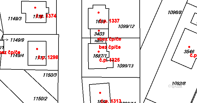 Bystřice pod Hostýnem 1325 na parcele st. 1687/1 v KÚ Bystřice pod Hostýnem, Katastrální mapa