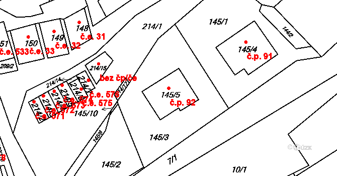 Sedlešovice 92, Nový Šaldorf-Sedlešovice na parcele st. 145/5 v KÚ Sedlešovice, Katastrální mapa