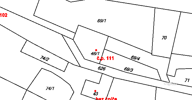 Lazníky 111 na parcele st. 46/1 v KÚ Lazníky, Katastrální mapa