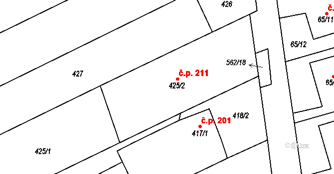 Uhřičice 211 na parcele st. 425/2 v KÚ Uhřičice, Katastrální mapa