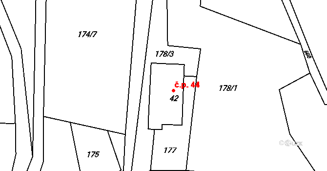Hodkov 44, Zbraslavice na parcele st. 42 v KÚ Hodkov, Katastrální mapa