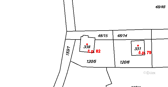 Zbýšov 82 na parcele st. 338 v KÚ Zbýšov v Čechách, Katastrální mapa