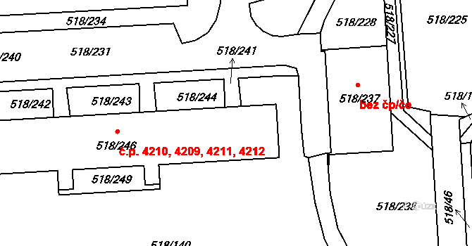 Mšeno nad Nisou 4209,4210,4211,4212, Jablonec nad Nisou na parcele st. 518/246 v KÚ Mšeno nad Nisou, Katastrální mapa
