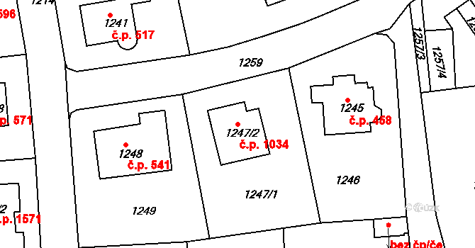 Roztoky 1034 na parcele st. 1247/2 v KÚ Roztoky u Prahy, Katastrální mapa