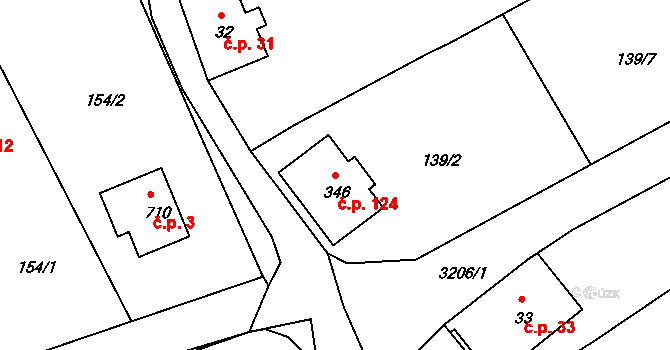 Kamenná 124, Jílové na parcele st. 346 v KÚ Jílové u Děčína, Katastrální mapa