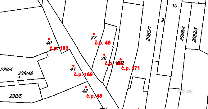 Žeravice 186 na parcele st. 36 v KÚ Žeravice u Kyjova, Katastrální mapa