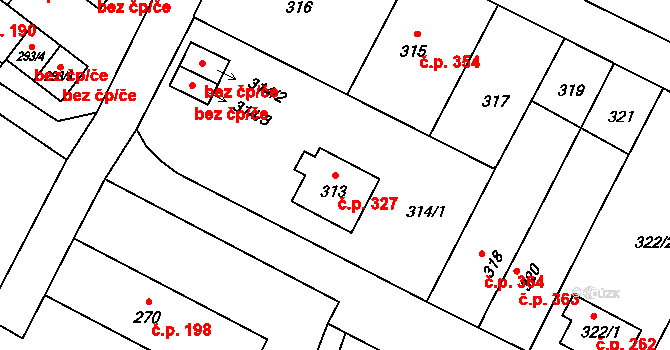 Vrbno pod Pradědem 327 na parcele st. 313 v KÚ Vrbno pod Pradědem, Katastrální mapa
