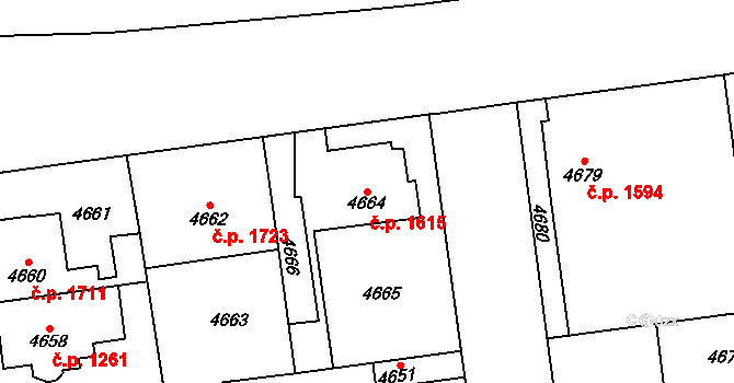 Kročehlavy 1615, Kladno na parcele st. 4664 v KÚ Kročehlavy, Katastrální mapa