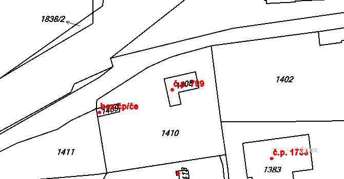 Švermov 799, Kladno na parcele st. 1408 v KÚ Motyčín, Katastrální mapa