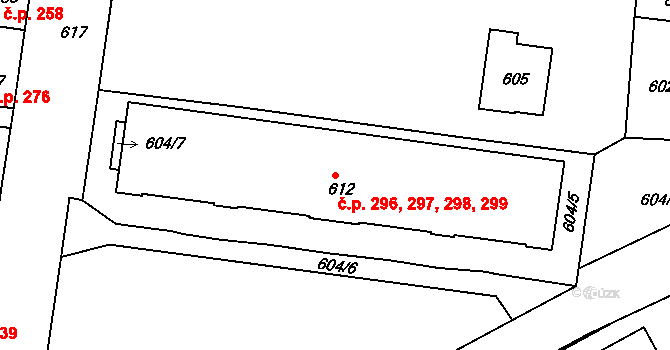 Děčín III-Staré Město 296,297,298,299, Děčín na parcele st. 612 v KÚ Děčín-Staré Město, Katastrální mapa
