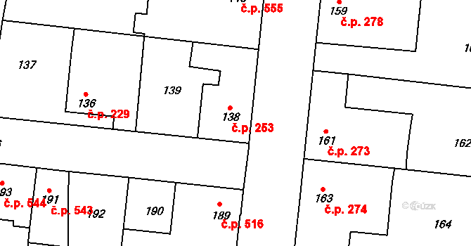 Kosmonosy 253 na parcele st. 138 v KÚ Kosmonosy, Katastrální mapa