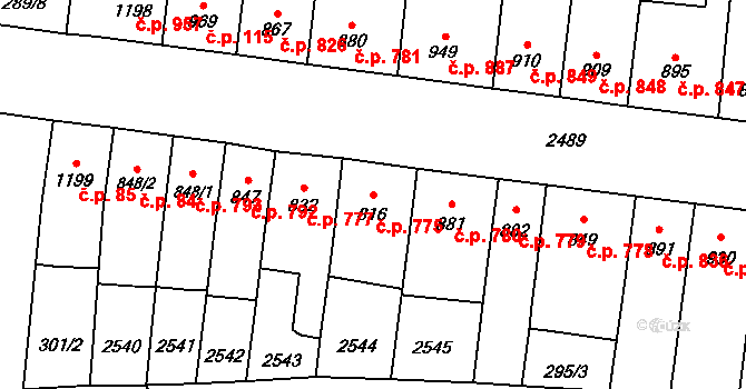 Hořice 775 na parcele st. 816 v KÚ Hořice v Podkrkonoší, Katastrální mapa