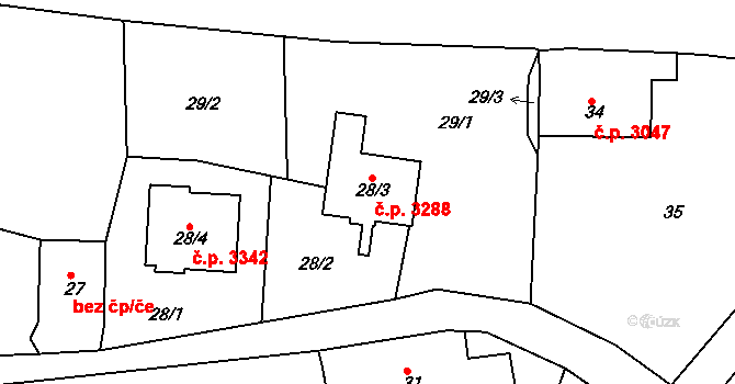 Severní Terasa 3288, Ústí nad Labem na parcele st. 28/3 v KÚ Dobětice, Katastrální mapa