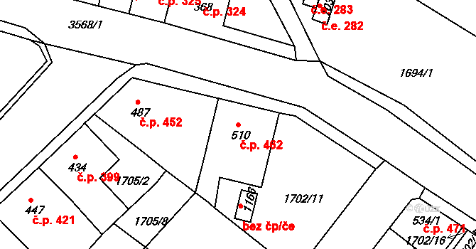 Krupka 462 na parcele st. 510 v KÚ Krupka, Katastrální mapa