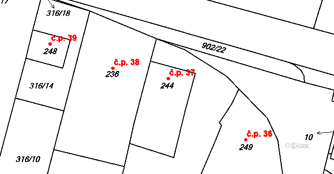 Hrotovice 37 na parcele st. 244 v KÚ Hrotovice, Katastrální mapa