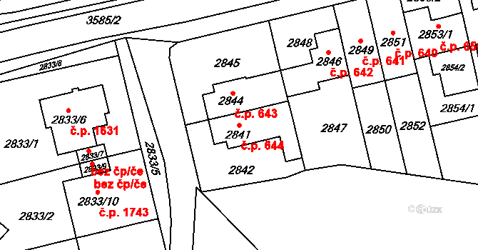 Řečkovice 644, Brno na parcele st. 2841 v KÚ Řečkovice, Katastrální mapa