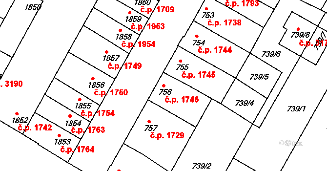 Žabovřesky 1746, Brno na parcele st. 756 v KÚ Žabovřesky, Katastrální mapa
