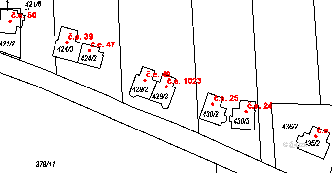 Dasný 1023 na parcele st. 429/3 v KÚ Dasný, Katastrální mapa