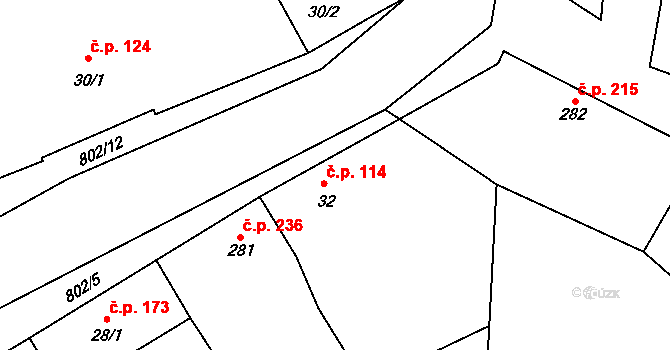 Zásmuky 114 na parcele st. 32 v KÚ Zásmuky, Katastrální mapa