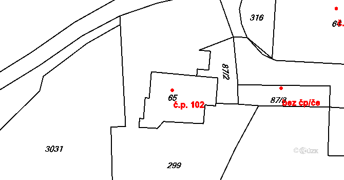 Ještětice 102, Solnice na parcele st. 65 v KÚ Ještětice, Katastrální mapa
