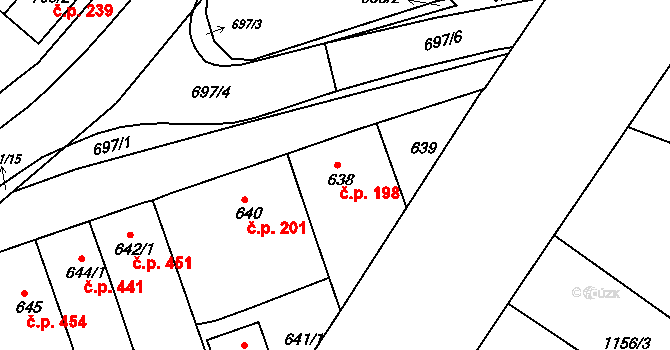 Suchdol nad Lužnicí 198 na parcele st. 638 v KÚ Suchdol nad Lužnicí, Katastrální mapa