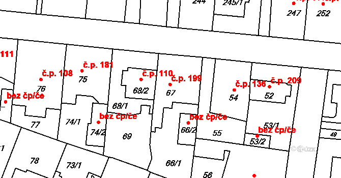 Čimice 199, Praha na parcele st. 67 v KÚ Čimice, Katastrální mapa
