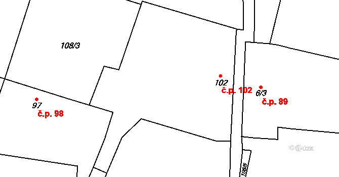 Mečichov 102 na parcele st. 102 v KÚ Mečichov, Katastrální mapa
