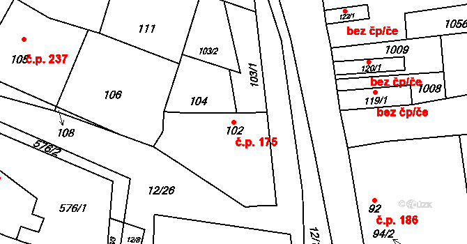 Jevišovka 175 na parcele st. 102 v KÚ Jevišovka, Katastrální mapa