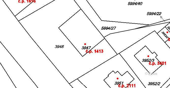 Česká Lípa 1413 na parcele st. 3947 v KÚ Česká Lípa, Katastrální mapa