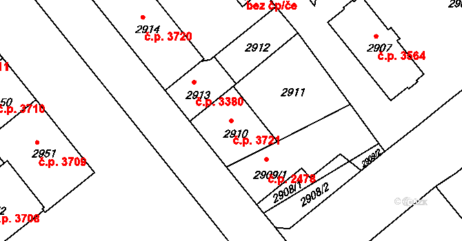 Chomutov 3721 na parcele st. 2910 v KÚ Chomutov II, Katastrální mapa