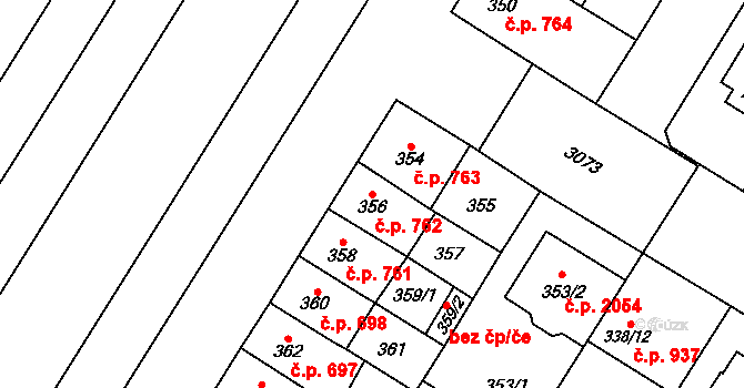 Bolevec 762, Plzeň na parcele st. 356 v KÚ Bolevec, Katastrální mapa