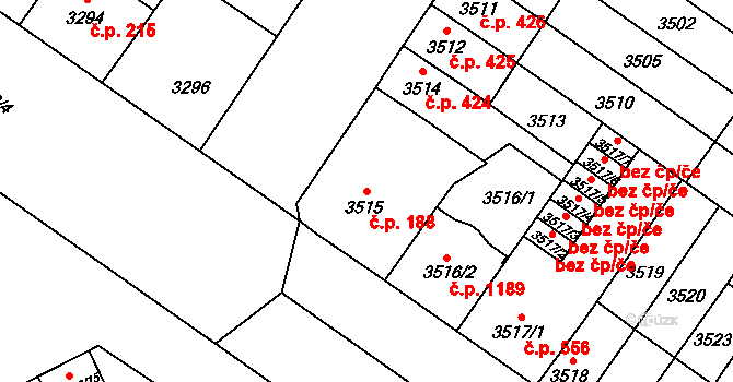 Lobzy 188, Plzeň na parcele st. 3515 v KÚ Plzeň, Katastrální mapa