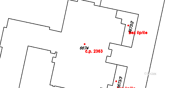 Jižní Předměstí 2363, Plzeň na parcele st. 6674 v KÚ Plzeň, Katastrální mapa