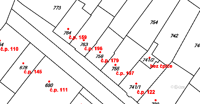 Silůvky 179 na parcele st. 756 v KÚ Silůvky, Katastrální mapa
