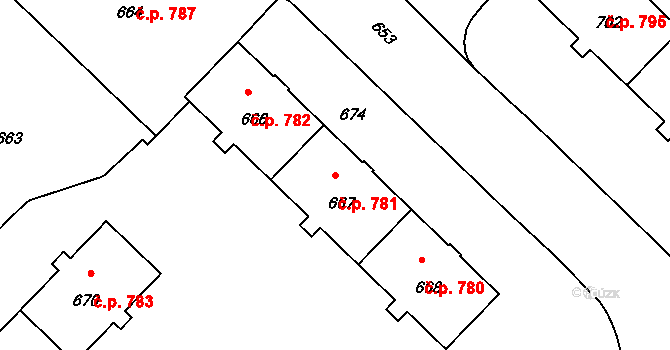Město 781, Havířov na parcele st. 667 v KÚ Havířov-město, Katastrální mapa