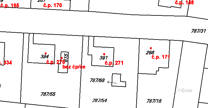 Červené Pečky 271 na parcele st. 391 v KÚ Červené Pečky, Katastrální mapa