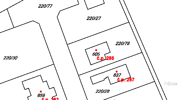 Dolní Libchavy 286, Libchavy na parcele st. 605 v KÚ Dolní Libchavy, Katastrální mapa