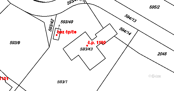 Liberec XIV-Ruprechtice 1190, Liberec na parcele st. 593/43 v KÚ Ruprechtice, Katastrální mapa