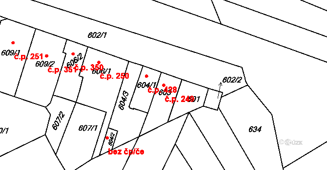 Spořice 249 na parcele st. 603 v KÚ Spořice, Katastrální mapa