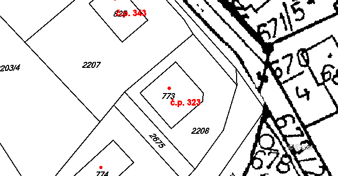 Kácov 323 na parcele st. 773 v KÚ Kácov, Katastrální mapa
