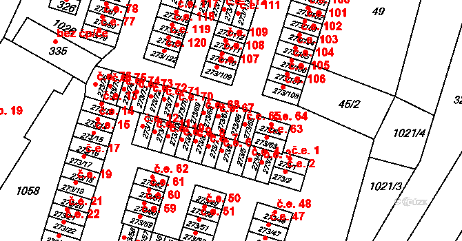 Obrnice 66 na parcele st. 273/66 v KÚ Obrnice, Katastrální mapa