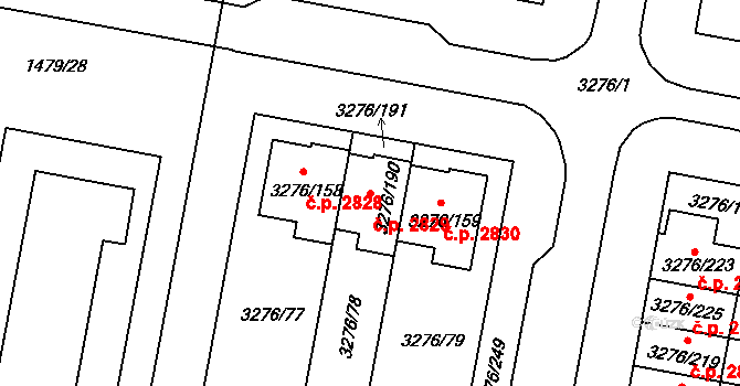 Louny 2829 na parcele st. 3276/190 v KÚ Louny, Katastrální mapa