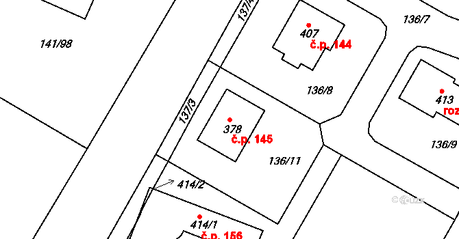 Pakoměřice 145, Bořanovice na parcele st. 378 v KÚ Bořanovice, Katastrální mapa