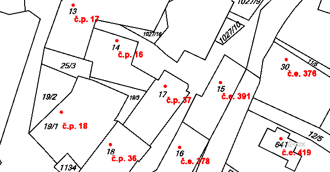 Vlkančice 37 na parcele st. 17 v KÚ Vlkančice, Katastrální mapa