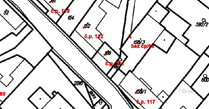 Kloboučky 211, Bučovice na parcele st. 166 v KÚ Kloboučky, Katastrální mapa