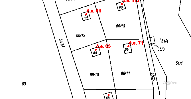 Lhotky 65, Kramolna na parcele st. 68 v KÚ Lhotky, Katastrální mapa